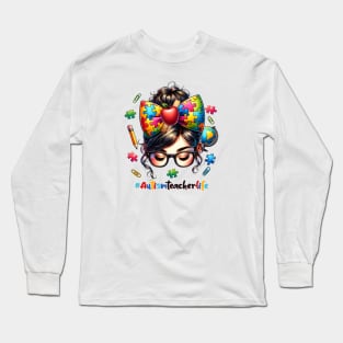 Autism Teacher Life Autism Awareness Gift for Birthday, Mother's Day, Thanksgiving, Christmas Long Sleeve T-Shirt